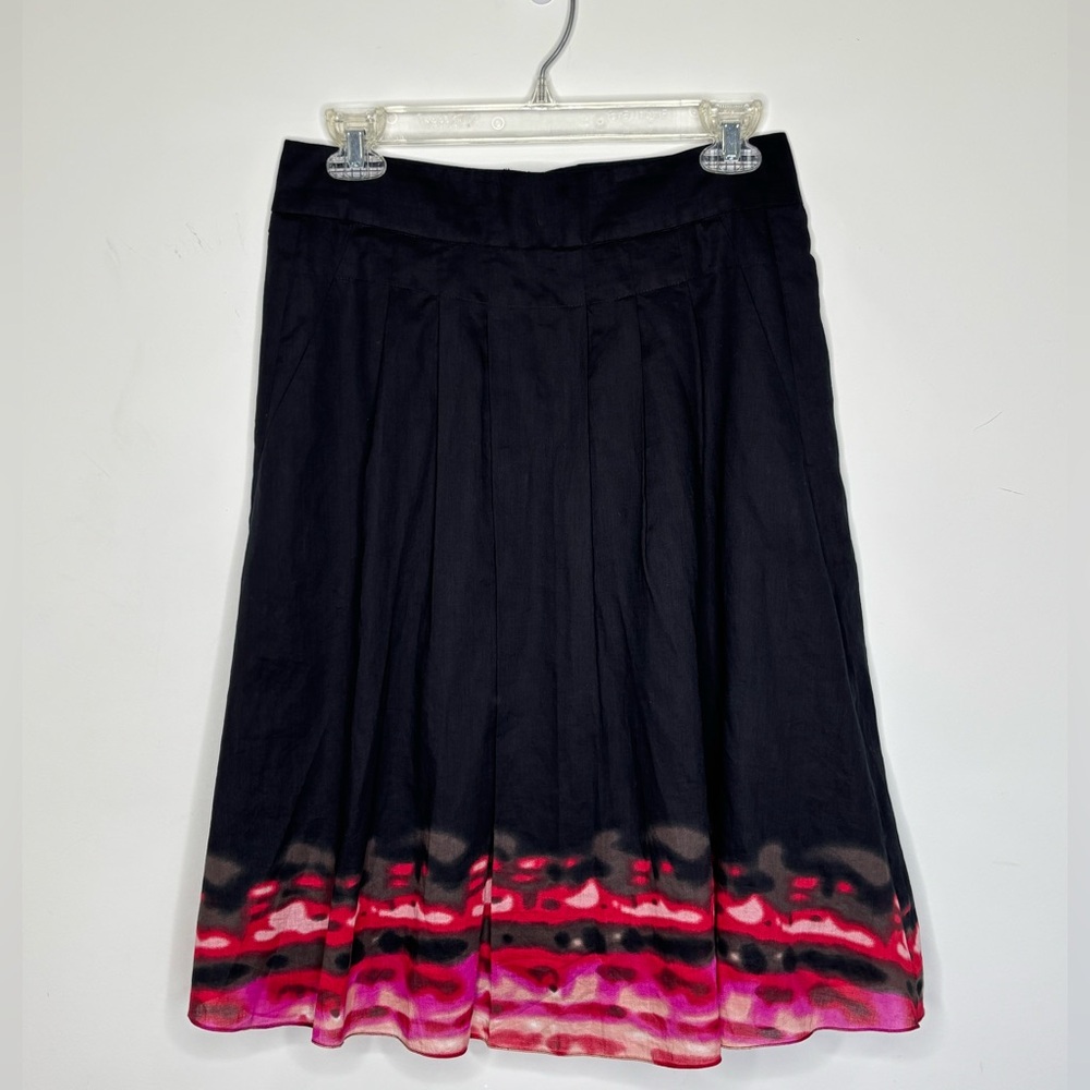BN3 Midi Skirt Pleated Full Skirt T Tahari Black Pink Cotton Preppy